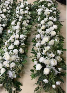 Green with white floral runner